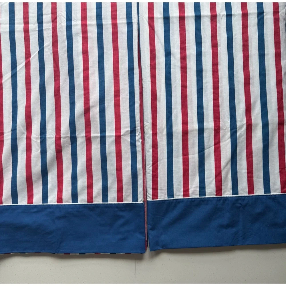 Vintage CANNON Monticello Red White Blue Stripe TWIN Flat Sheets Set Of 2 MCM